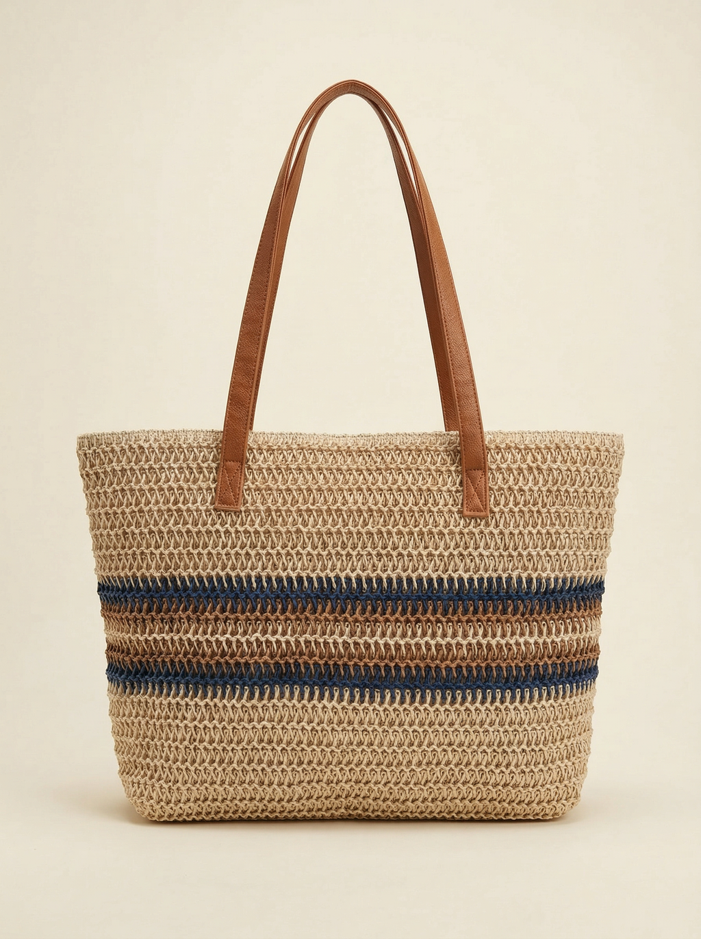 Artisanal Handwoven Stripes Large Tote for Summer Vacation