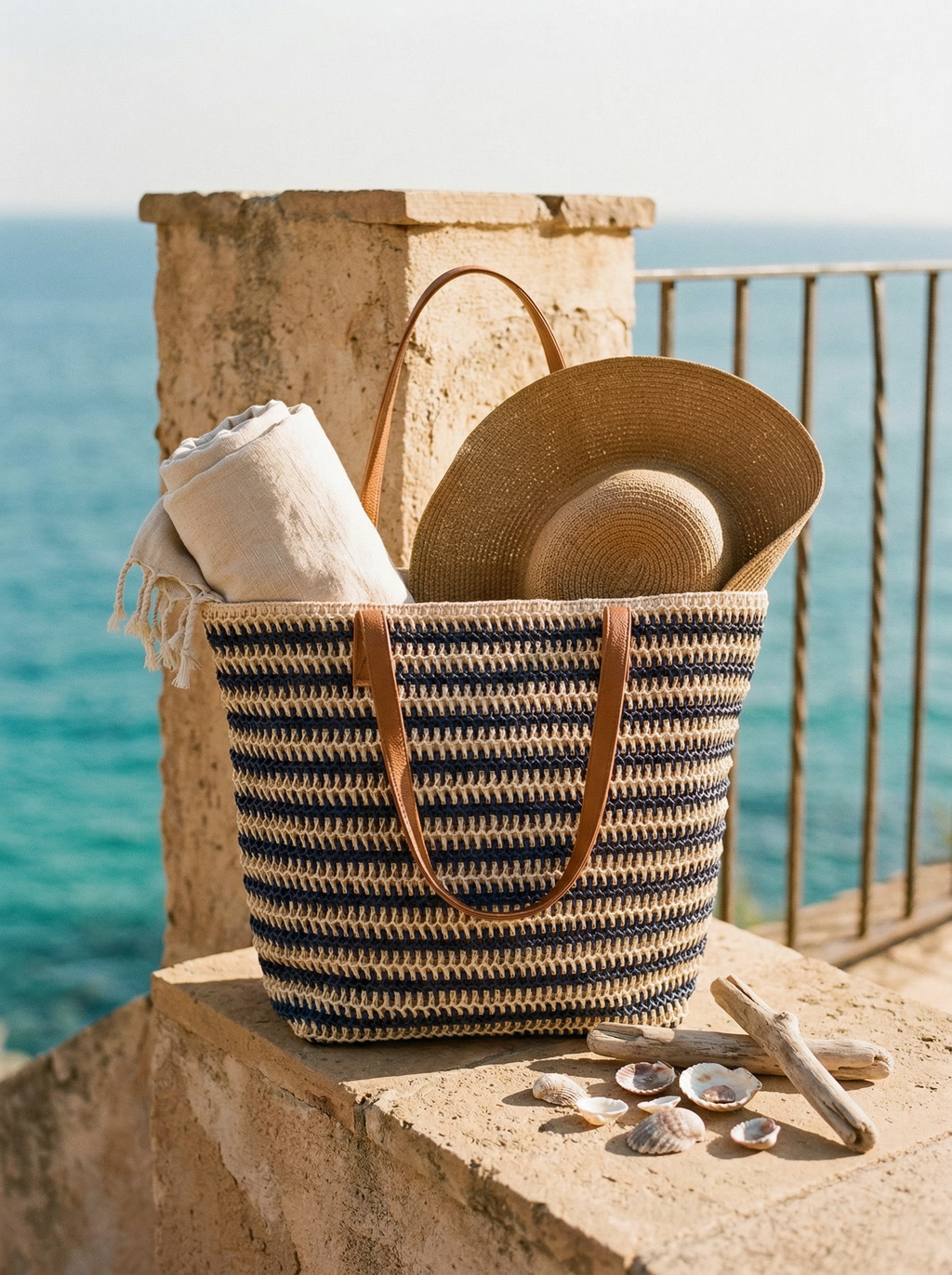 Artisanal Handwoven Stripes Large Tote for Summer Vacation