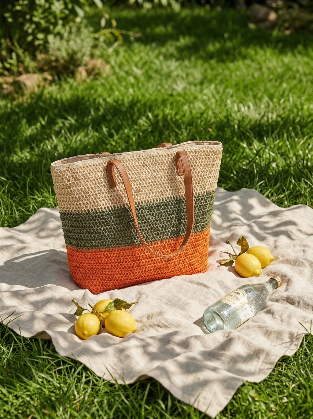 Artisanal Handwoven Stripes Large Tote for Summer Vacation